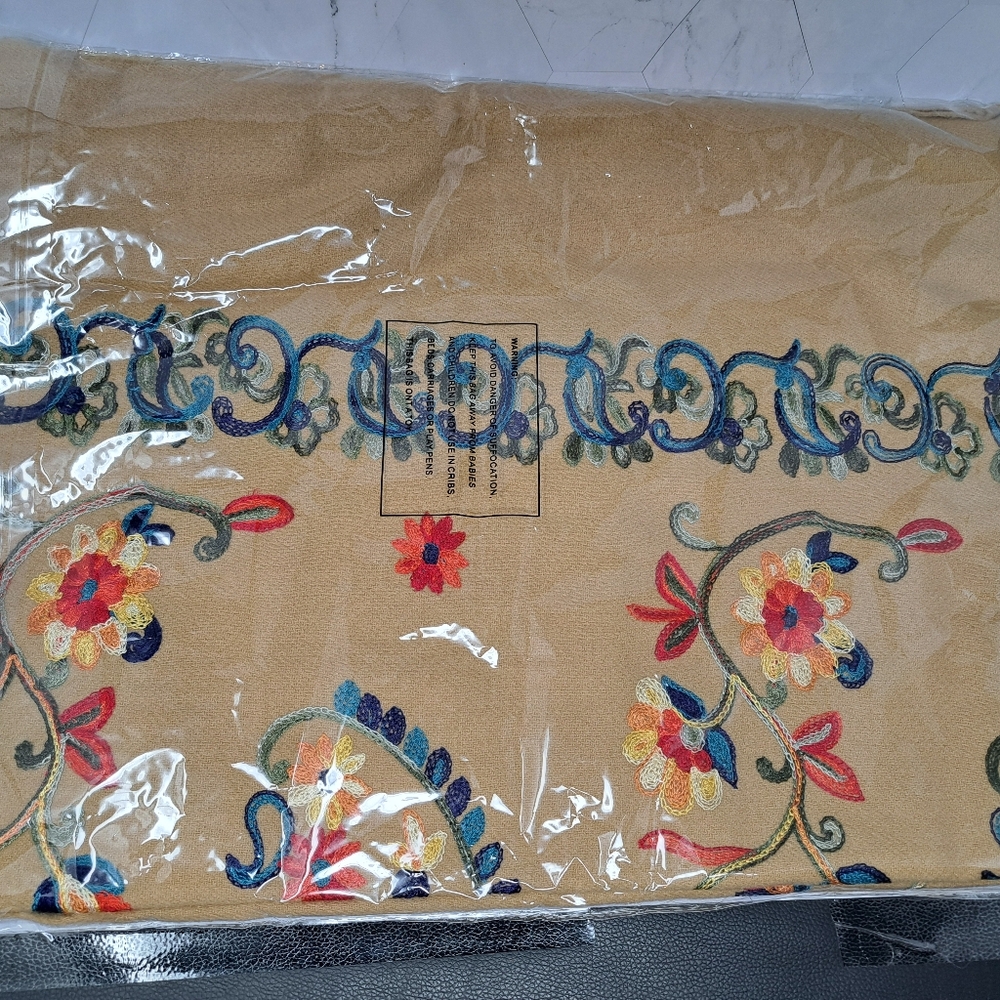 Jessica McClintock Floral Embroidered Fringe Shawl-Scarf 72x 30" Several Colors - Picture 8 of 9